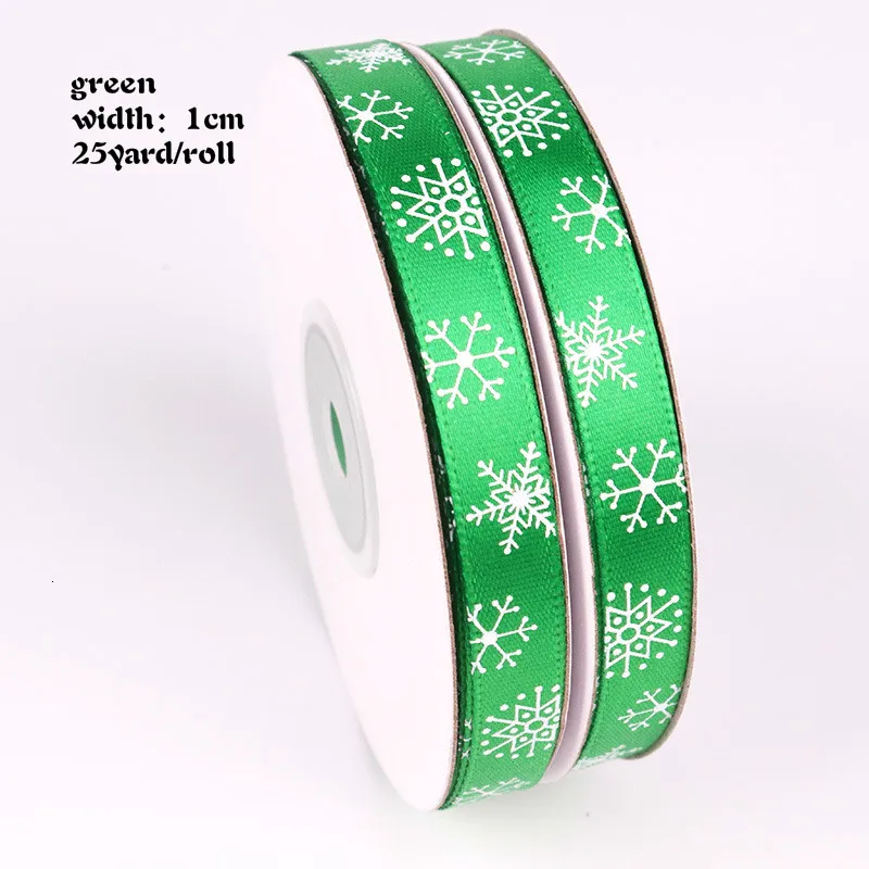 green snowflake 10/25 ярдов/рулон 10 мм 25 мм 38 мм шелковые рождественские атласные ленты из полиэстера для рукоделия швейная лента материалы ручной работы подарочная упаковка - Цвет: green snowflake