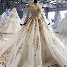 Роскошные золотисто-белые свадебные платья с бисером и кисточками, сексуальное платье невесты с длинным рукавом и большим шлейфом, Serene hilm HX0042, на заказ