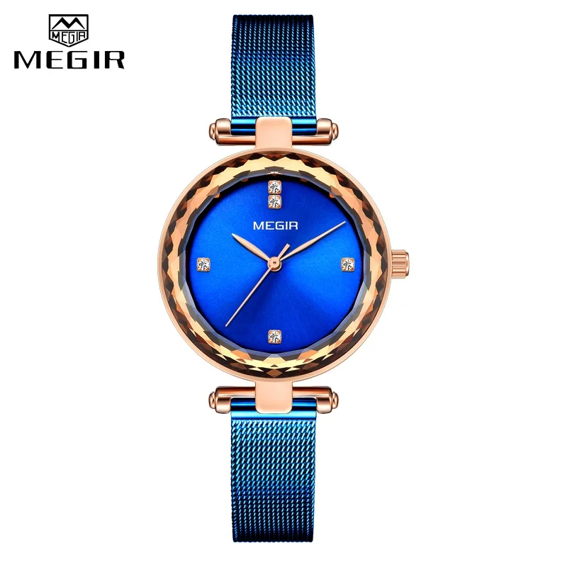 Blue MEGIR брендовые роскошные женские часы водонепроницаемые Модные кварцевые женские часы для женщин женские наручные часы Relogio Feminino Montre Femme - Цвет: Blue