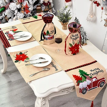 

1x Christmas Runner Table Placemats Tablecloths Tassel Reindeer Santa Xmas Decor