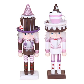 

Cute 2pcs 26CM Cake Shape Nutcracker Puppet Pink Purely Manual Painted Nutcracker Xmas Birthday Gifts Desktop Window Ornament