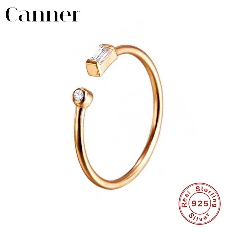 

Simple Personality 925 Sterling Silver Rings Minimalist Geometric Rectangular Round Hipster Opening Zircon Ring Adjustable