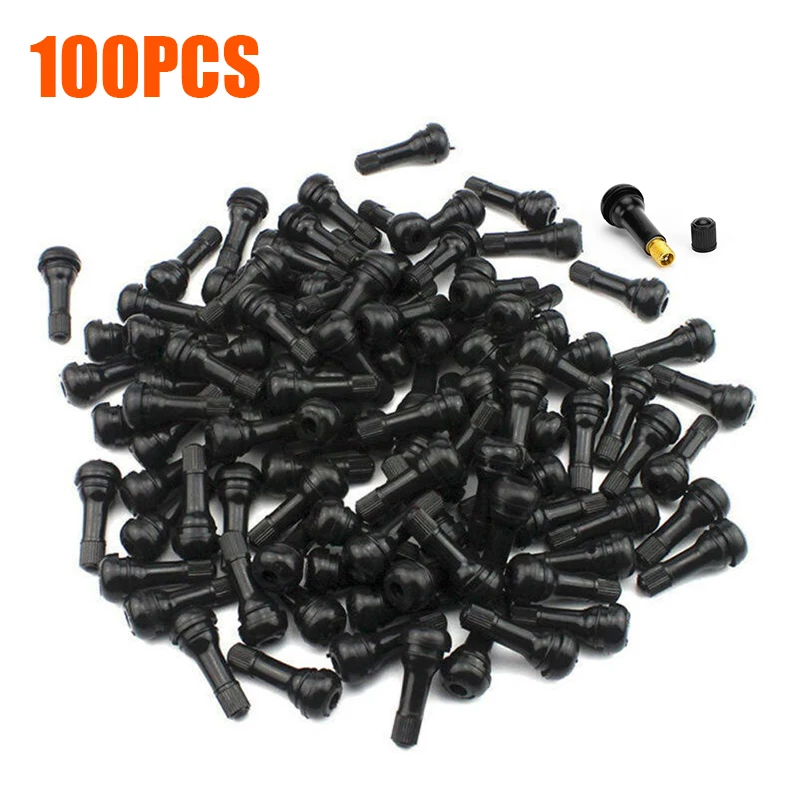 

UNIVERSAL 100 PCS TR-413 Snap-In Rubber Tire Valve Stems Wheel Cap Short Black
