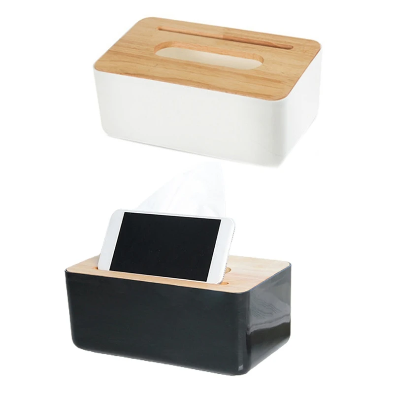 

Oak Tissue Box Tissues Storage Container Creative Mobile Phone Holder for Home