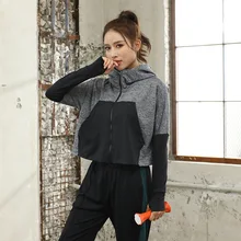 Куртка для бега, фитнеса, спортивная одежда для женщин, длинный рукав, с капюшоном, для спортзала, укороченный топ, толстовки, для йоги, укороченная куртка, спортивный топ, для фитнеса, для женщин