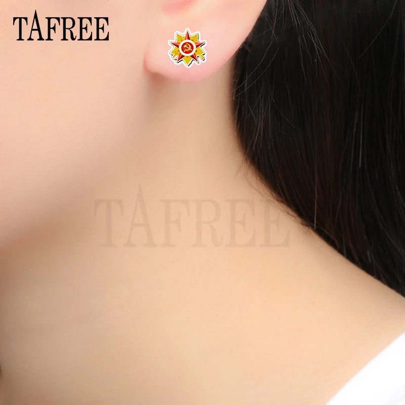 TAFREE CCCP USSR Soviet Symbol Clip on Earrings Acrylic Epoxy Resin  Tiny ear clip Earrings for women 2020 fashion Jewelry 2