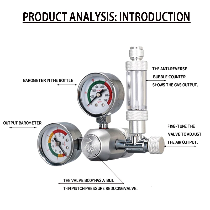 ZRDR DIY Aquarium CO2 Regulator Non-return Bubble Counter Independent Solenoid Valve Kit Fish Tank CO2 Pressure Reducing Valve 2