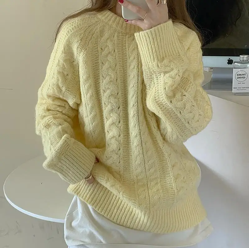 

New Autumn Winter Women's Sweaters Pullover Warm Minimalist Harajuku Korean Solid Elegant Wild Lady Tops Elegant Sweaters CL813