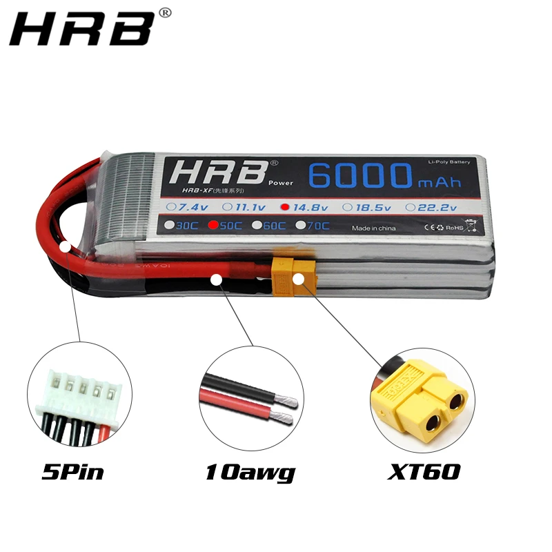 2 шт. HRB Lipo 4S аккумулятор 14,8 в 6000 мАч 50C XT60 T Deans XT90 EC5 XT90-S для FPV Дрон БПЛА Квадрокоптер T-REX самолет автомобиль RC запчасти