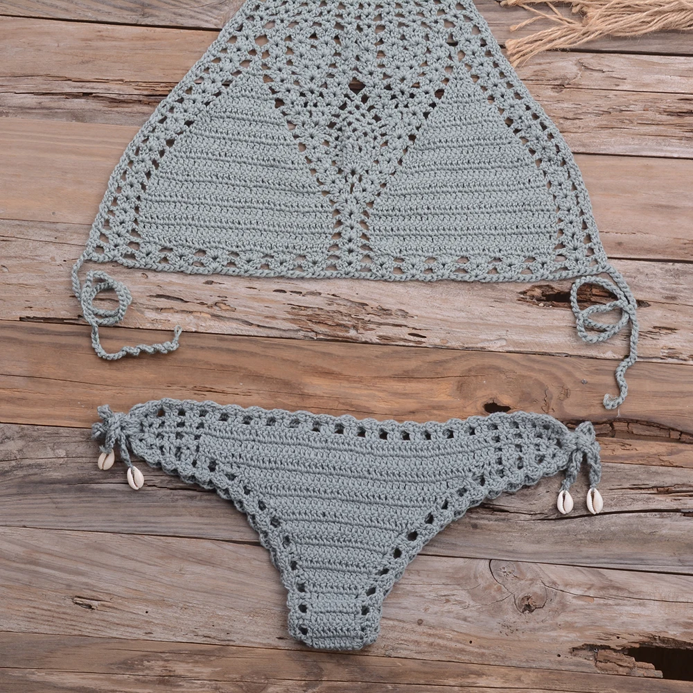 Women Sexy Micro Bikini Set G Thong String Lattice Hollow Bikinis Top Crochet Beach Swimwear Bathing Beachwear Set