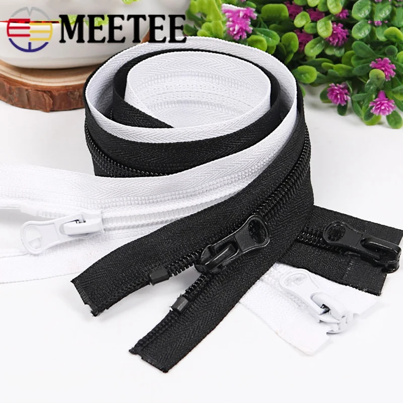 

Meetee 2pcs 40-500cm Double-slider Open-End Nylon 5# Zipper for Sleeping Bag Duvet Cover Zip DIY Bags Jacket Garment Sew Zippers