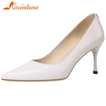 

KARINLUNA 2020 New Lady High Heels Patent Leather Pumps Sexy Pointed Toe Shallow Pumps Women Office Leather Insole Shoes Woman
