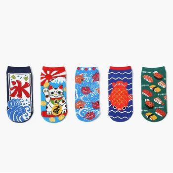 

Fashion Kawaii Women Boat Socks Cotton with Lucky Cat Sushi Japanese Harajuku Style Funny Socks Female EUR35-40 48