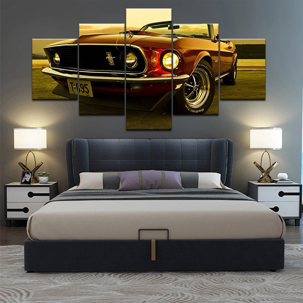Modular Wall Art Paintings HD Printed Modern Car Posters 5 Pieces 1969 Ford Mustang Home Decor Canvas Pictures Living Room Frame | Дом и сад