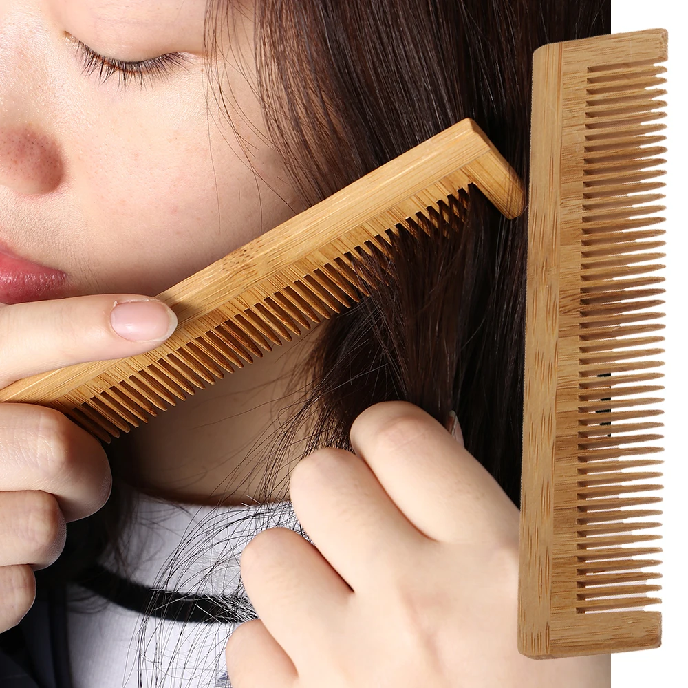 1 шт Высокое качество бамбуковая двухсторонняя расчёстка для шерсти щеточка Красота щетки для волос и Спа Массажер для расческа для ухода за волосами