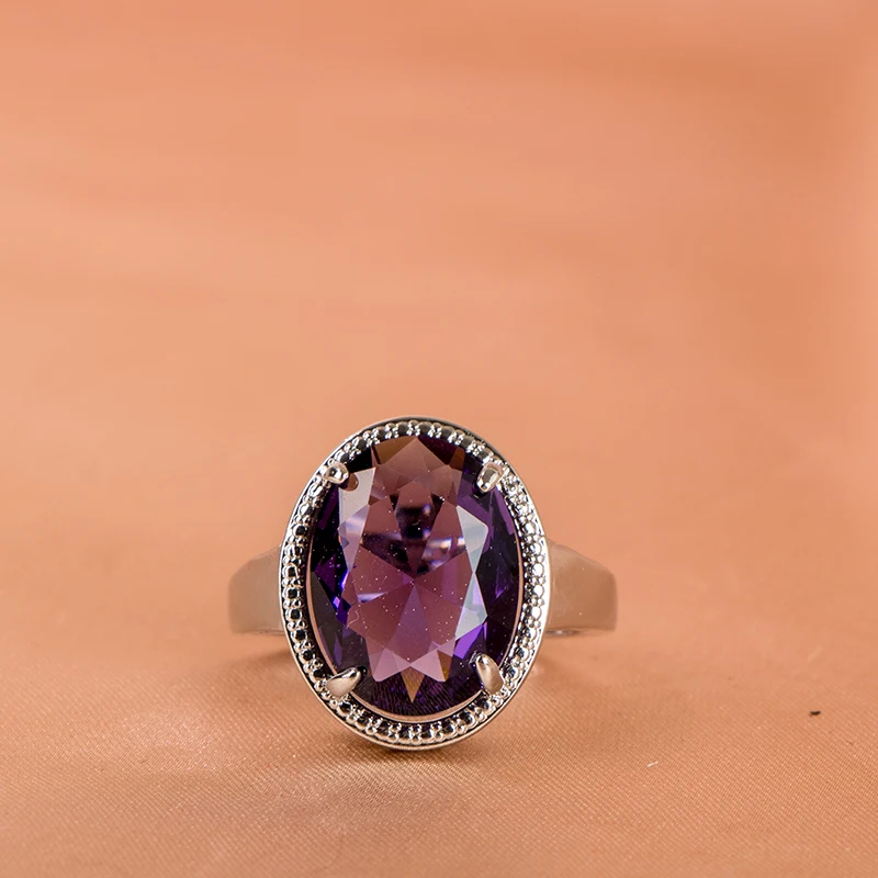 Silver Rings Cellacity Classic Amethyst Oval Shaped Gemstones for Women Engagement Gift size 6-10