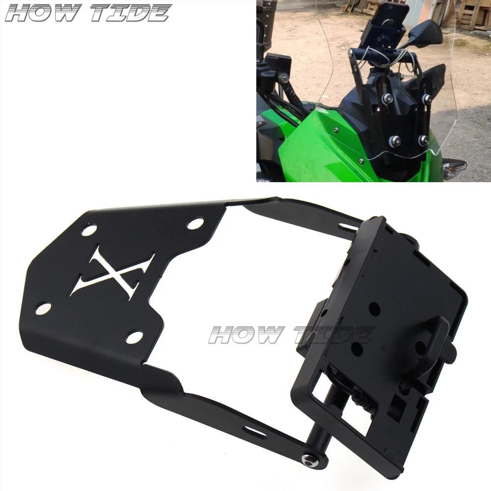 

Motorcycle GPS Mobile Navigation Bracket with Adjustable Windshield for KAWASAKI VERSYS X300 X-300 X 300 Mounting Bar Kit