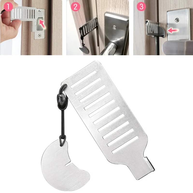 Stainless Steel Punch-free Door Locks Anti-theft Door Stop Portable Stopper Lock for Travel Hotel Motel Dormitory