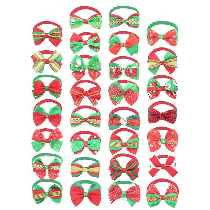 20 шт. рождественские галстуки-бабочки для собак, щенков, кошек, ошейники, праздничные украшения для домашних животных - Цвет: Красный
