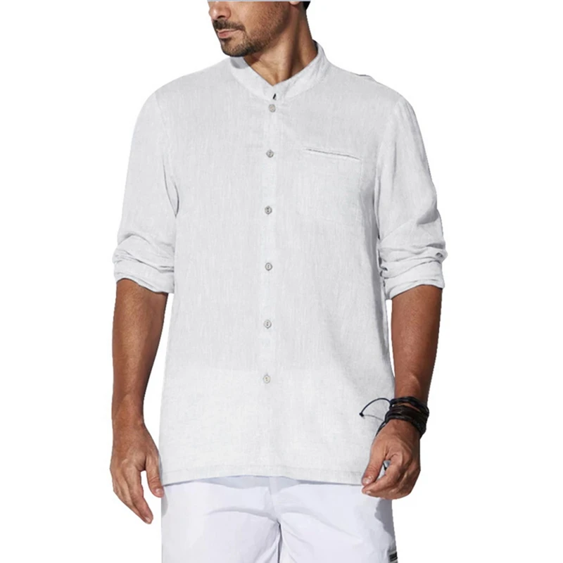 

HEFLASHOR Plus Size 3XL Tunic Mens Shirt Solid Linen Basic Button Casual Linen Cotton Long Sleeve V-neck Shirts Men 2019 Tops