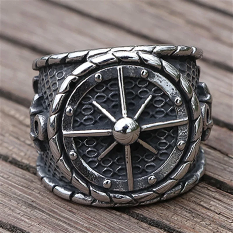 Cool Viking Pirate Compass Ring Nordic Stainless Steel Locomotive Anchor Ring Men's Retro Sailor Amulet Jewelry Wholesale