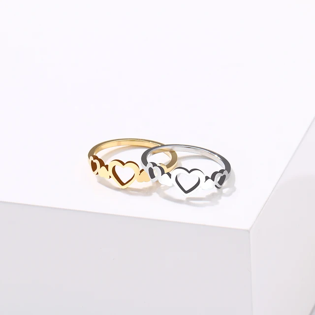 HCBYJ Lady ring Hollow Romantic Wedding Heart-Shaped Jewelry Female Ring Stainless Steel Fashion Wind Couple Ring 316L 