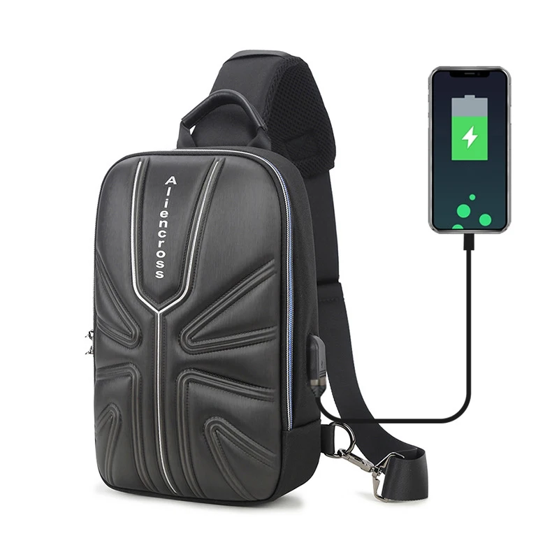 Men Multifunction PVC Anti-theft Shoulder Bag USB Fashion Crossbody Travel Sling Pack Messenger Chest for Male |