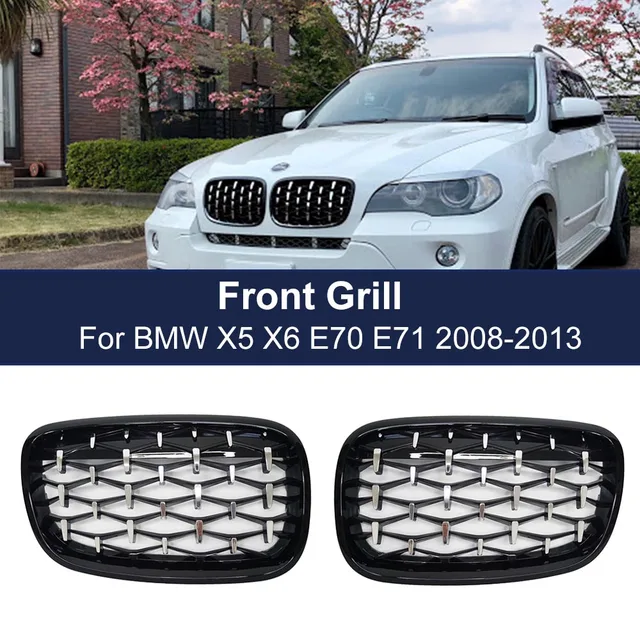 左右SET BMW E71 X6 E70 X5 フロントグリル 光沢黒 艶有黒 ABS 2007-2013 BMW E70 X5 E71 X6 キドニーグリル カーボン仕様 フロントグリル ABS製