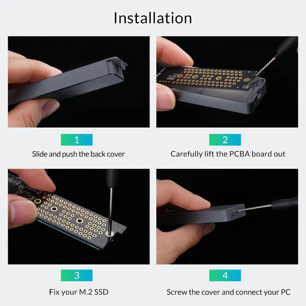 ORICO M.2 SSD 케이스 NVME 인클로저, NVME PCIE NGFF SATA M/B 키 SSD 디스크 SSD 하드 디스크 케이스, M.2-USB C 타입 3.1 케이블 포함