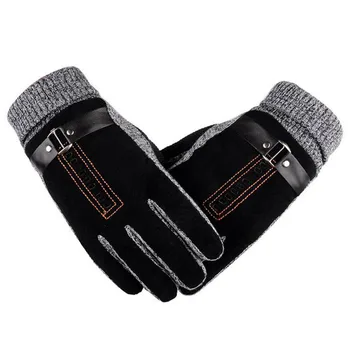 

Winter Cycling Gloves Men's Winter Pigskin Slip Plus Velvet Thickening Warm Gloves Windproof Winter Mittens Anti Slip Touch Scre