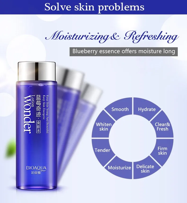 Bioaqua Blueberry miracle glow wonder Face Toner Makeup water Smooth Facial Toner Lotion oil control pore moisturizing skin care