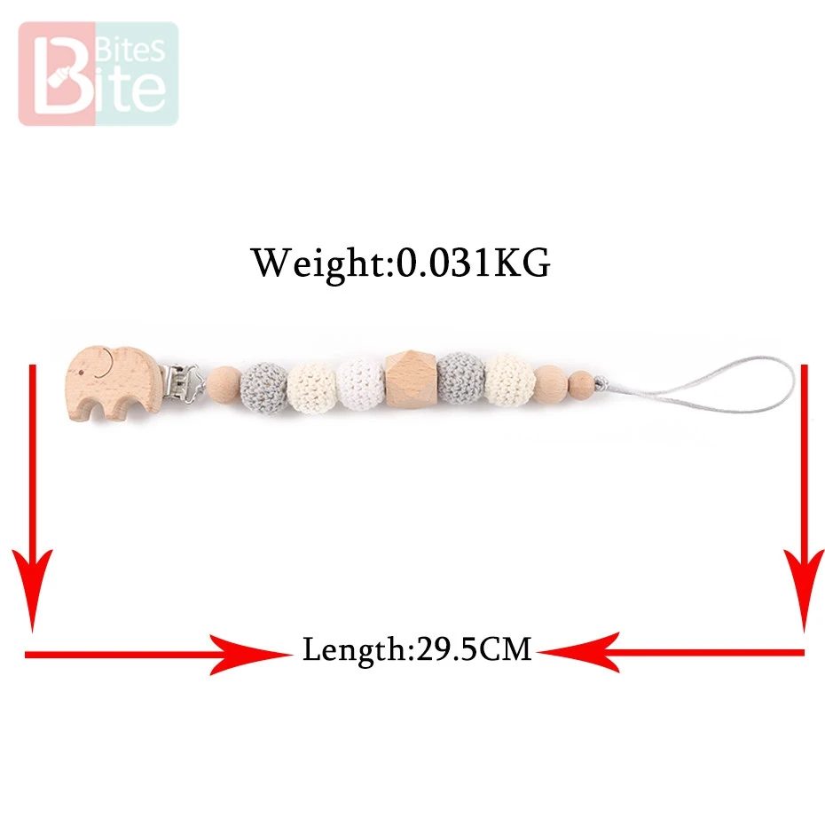 Baby Pacifier Chain Elephant Wooden Clip Geometric Crochet Beads Bag Wood Teether Tiny Rod Dummy Clips Baby Pacifier Holder 3