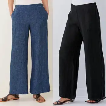 

ZANZEA 2020 Fashion Women Wide Leg Pants Ladies Casual Elastic Waits Long Trousers Loose Pockets Streetwear Bottoms Plus Size