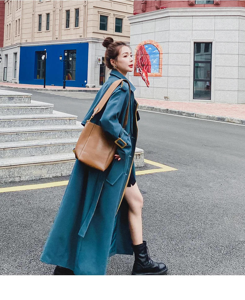 puffer coat women Nowsaa Women Autumn Solid Color Pocket Korean Windbreaker Long Trench Coat Outerwear Women Plus Size Autumn Coats Outerwear womens parka