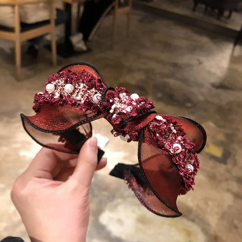 

CN Pearl Lace Knotted Headband For Women Adult Korean Simple Wide-brimmed Hairband Girl Headdress Hair Accessories