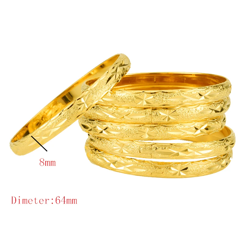Bangle Bracelet 8MM 6Pcs/Lot Dubai Gold Bangles for Women Men 24k Color Ethiopian Bracelets African Jewelry Saudi Arabia Wedding Bride Gift