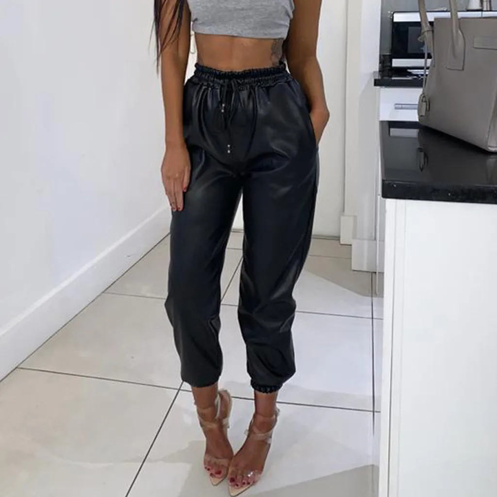 harem pants womens Ladies Faux Leather 