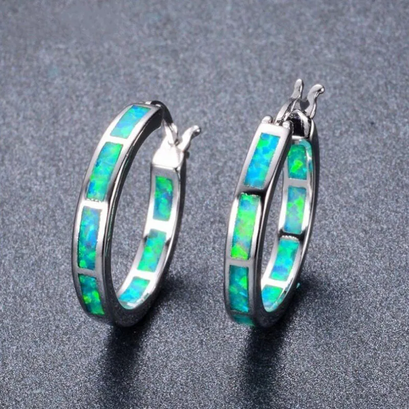

Hot Silvery Spiral Opal Circle Earrings Classics Allergy Free Bohemian Round Earrings Accessories