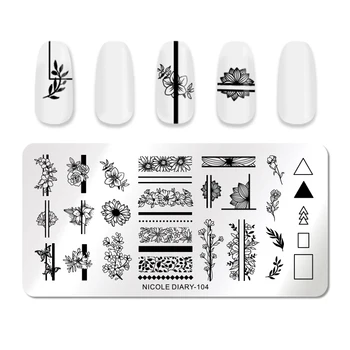 

NICOLE DIARY Geometric Nail Stamping Plates Rectangle Flower Leaves Design Image Nail Art Stamp Stencils Templates