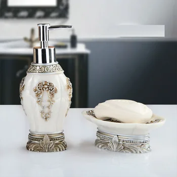 

2 piece set bathroom kit high-grade resin embossed pattern hand sanitizer bottle care container soap dish toiletries