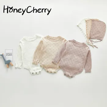 

2020 Baby Knitting Bodysuit Long Sleeve Knitting One Piece Baby Girl Triangle Creeper Bodysuit have hat