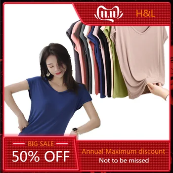 

Spring Summer New Style Plus-sized T- shirt Slim Fit Modal Short Sleeved Sweater 's V-neck Korean Women 2020 Tops