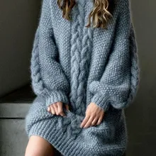 Длинный женский свитер Зима осень толстый теплый Свободный Повседневный большой размер длинный рукав вязаный пуловер свитер мягкий женский джемпер