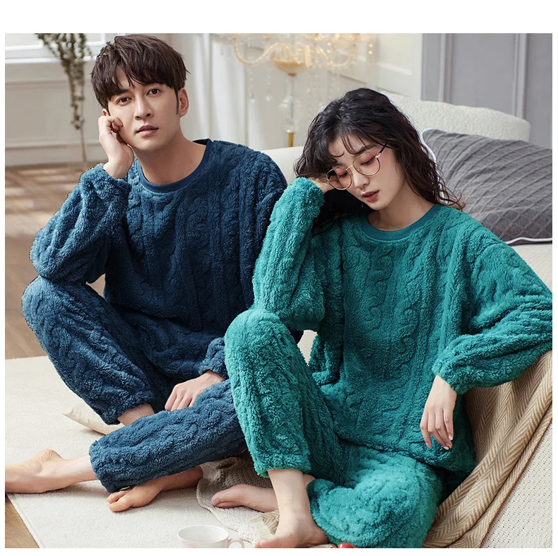 best silk pajamas Warm Winter Men's Flannel Pajamas Set Soild Leisure Sleepwear Couple Pajama Sets Casual Sleep&Lounge Pyjamas Lovers Homewear best silk pajamas