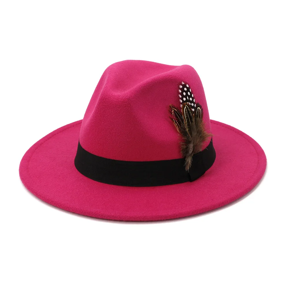 Yellow feather Fedoras men fedora hat men panama top cap unisex hat Military color fedoras large brim church party