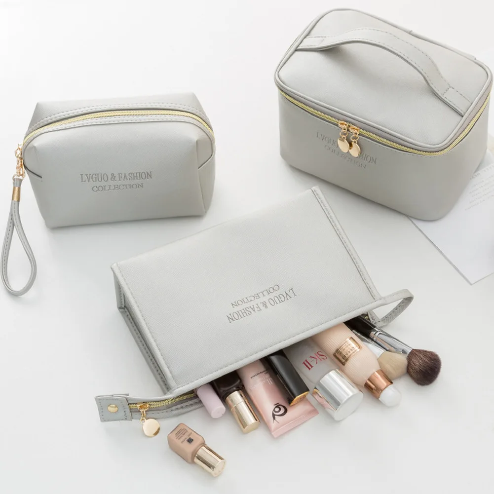 1 Pc  Large Women Cosmetic Bag PU Leather Waterproof  Zipper Make Up Bag Travel Washing Makeup Organizer Beauty Case