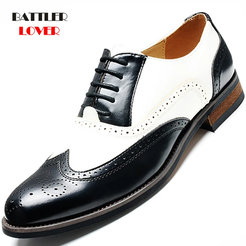 2020 White Brown Italian Style Men Formal Leather Shoe Gentleman Dress Suit Shoes Men Wing Tip Full Brogue Wedding Party Oxfords