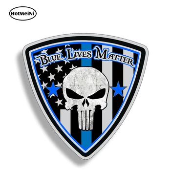 

HotMeiNi 12cm X 12cm Punisher Blue Line USA American Flag Sticker Car Truck Window Bumper Vinyl Police Law Enforcement Decal