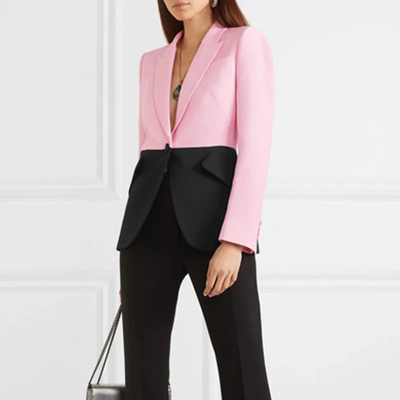 Женские блейзеры и куртки на одной пуговице с панелями, Лоскутная Офисная Женская верхняя одежда, осень, Тонкий Блейзер, Feminino 12756