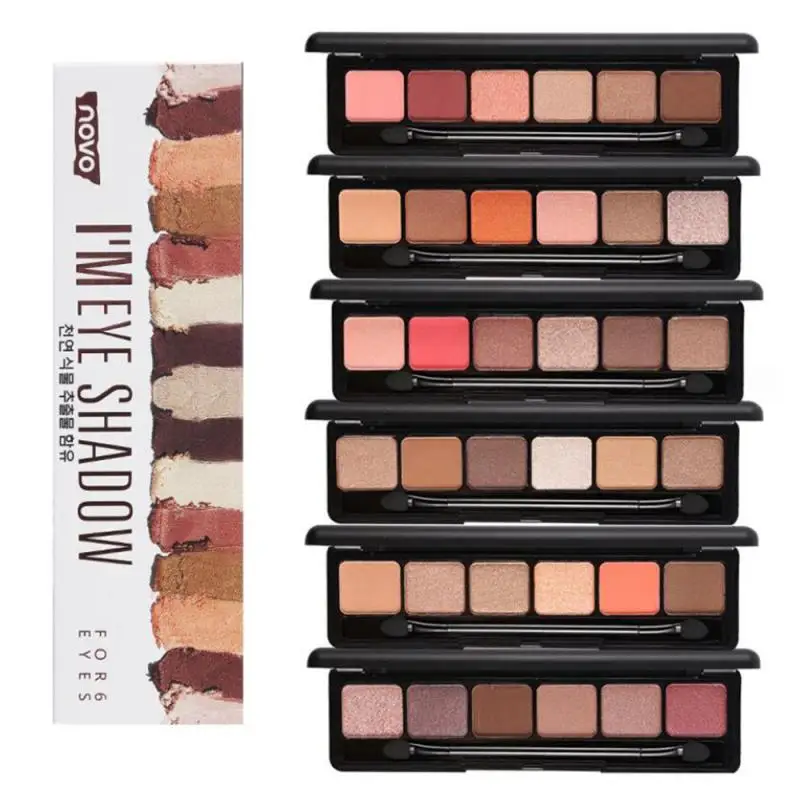 NOVO 6 Color Waterproof Pearlescent Matte Eyeshadow Palette Beauty Cosmetics Nude Makeup Eye Shadow Brush Korean TSLM2 |